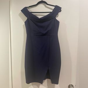 Way of Love Navy Blue Off-the-Shoulder Bodycon Dress